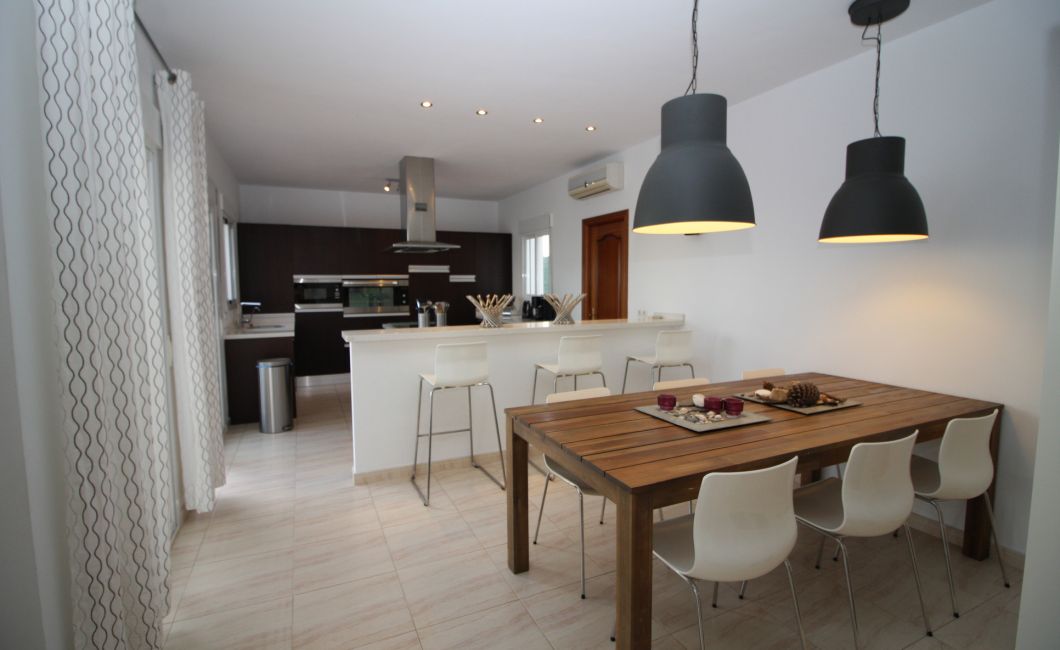 View from the dining area to the kitchen